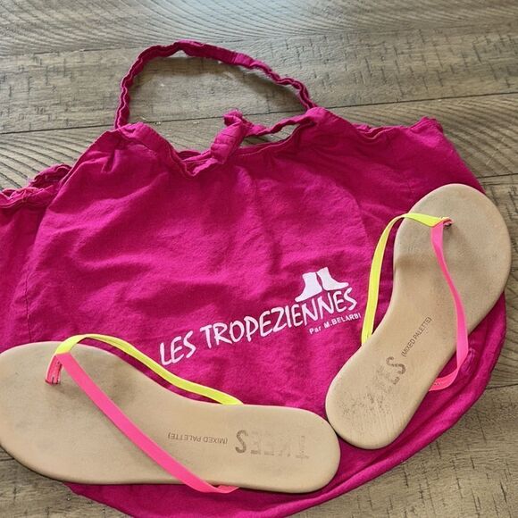 South of France 🇫🇷 Chic! Neon Pink & Yellow Chic Les Tropeziennes Sandals 🩴 - Picture 12 of 17